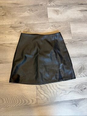 Black Faux Leather A-Line Mini Skirt